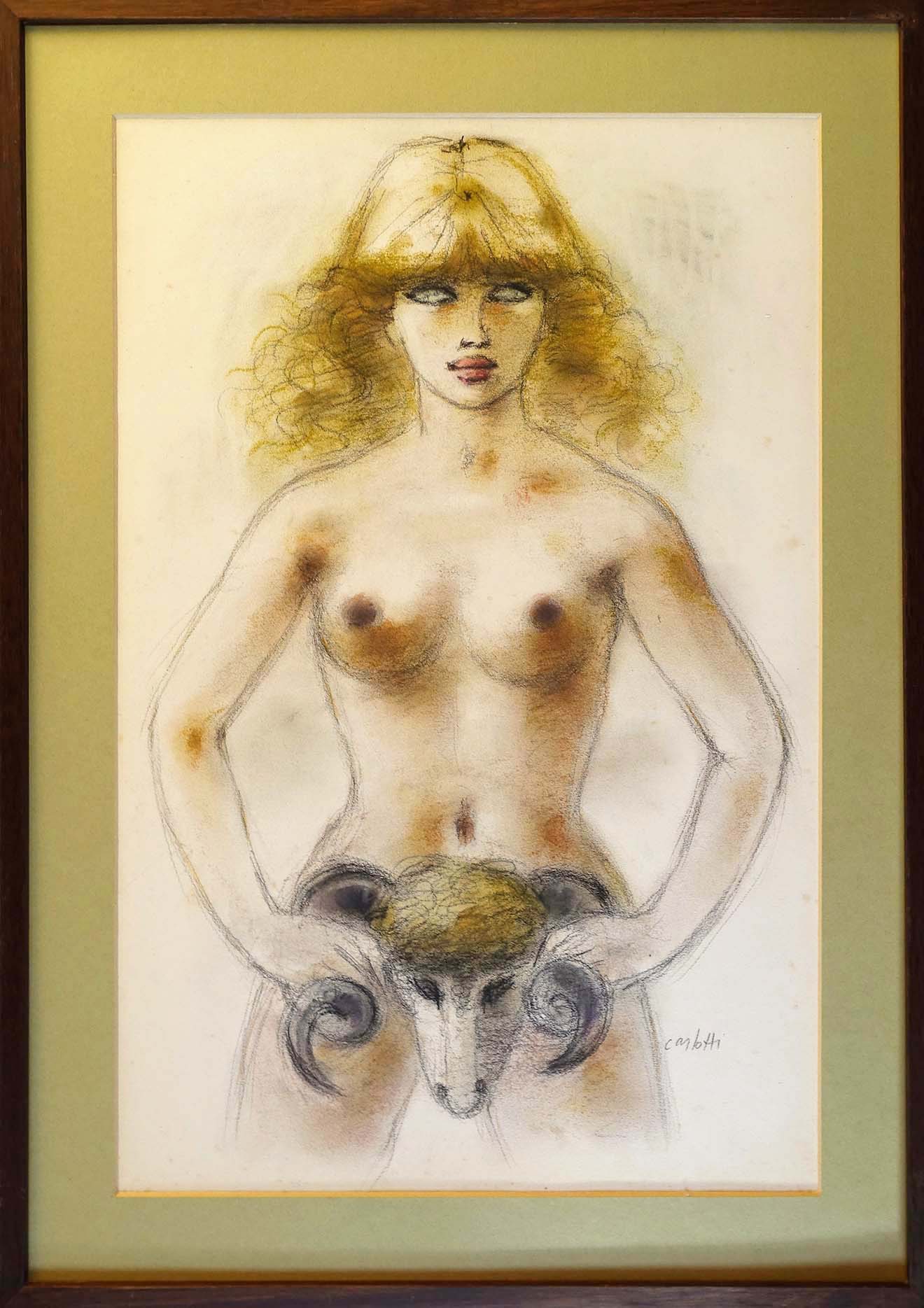 Carlotti, nu au capricorne, pastel; achat, art, décoration, achat tableau