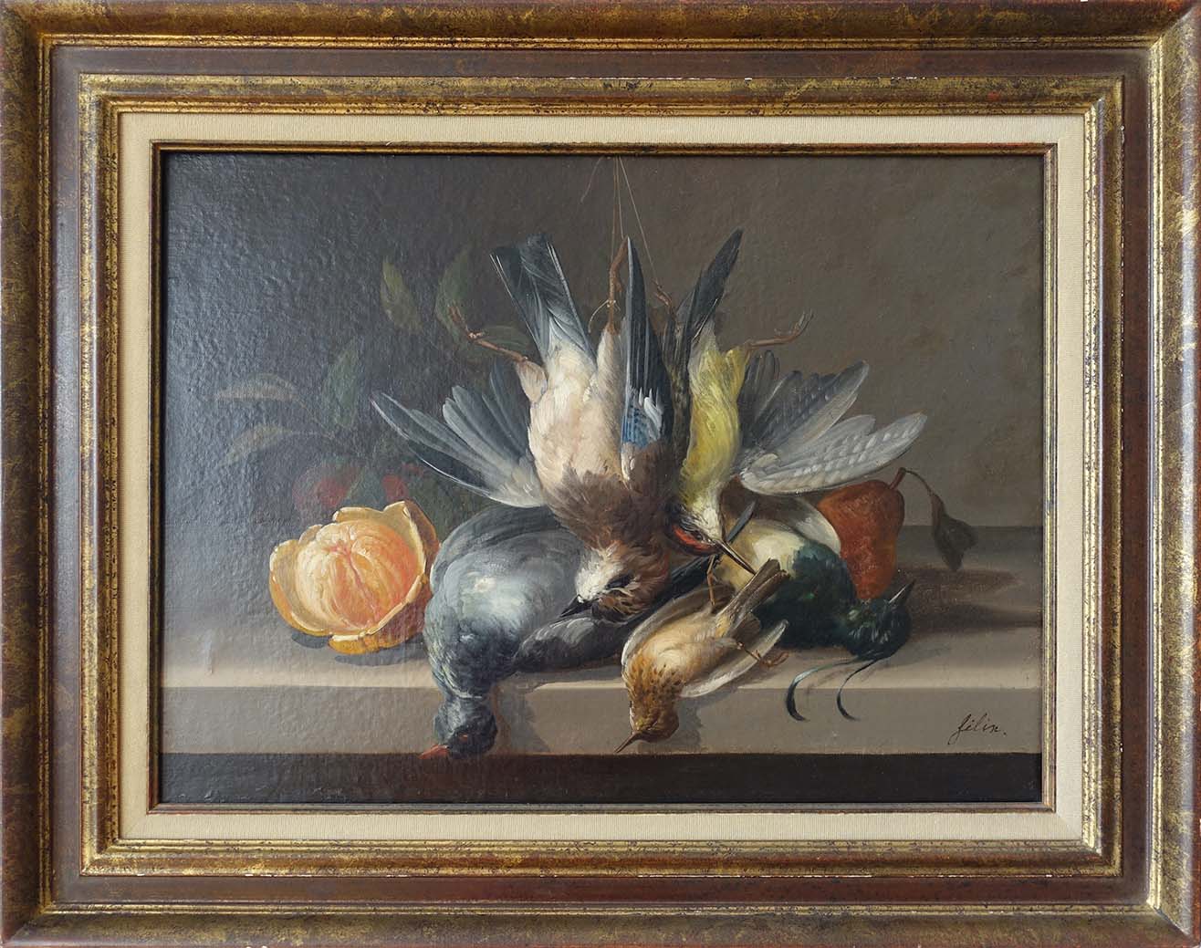 Juliette Felix. Oiseaux en trophée de chasse. Achat art décoration XIXeme