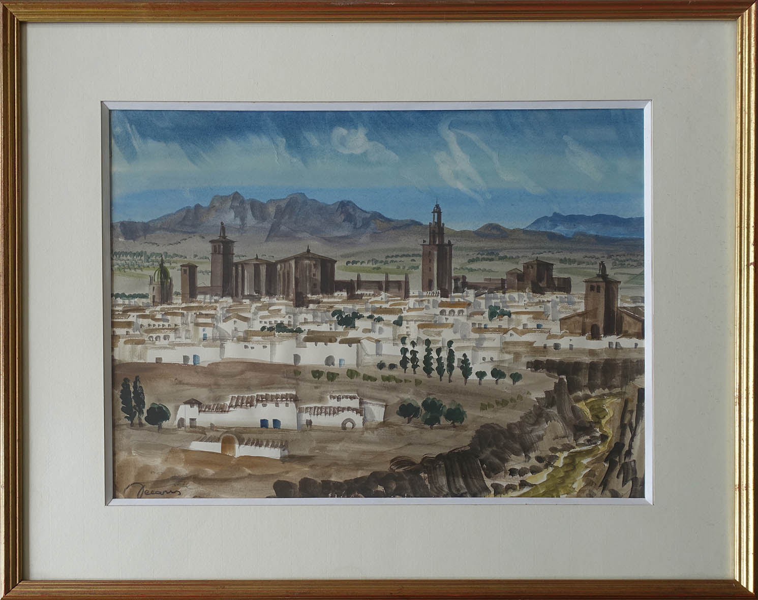 Albert Decaris, gouache. Vue présumée de Tolède. Achat art moderne, 