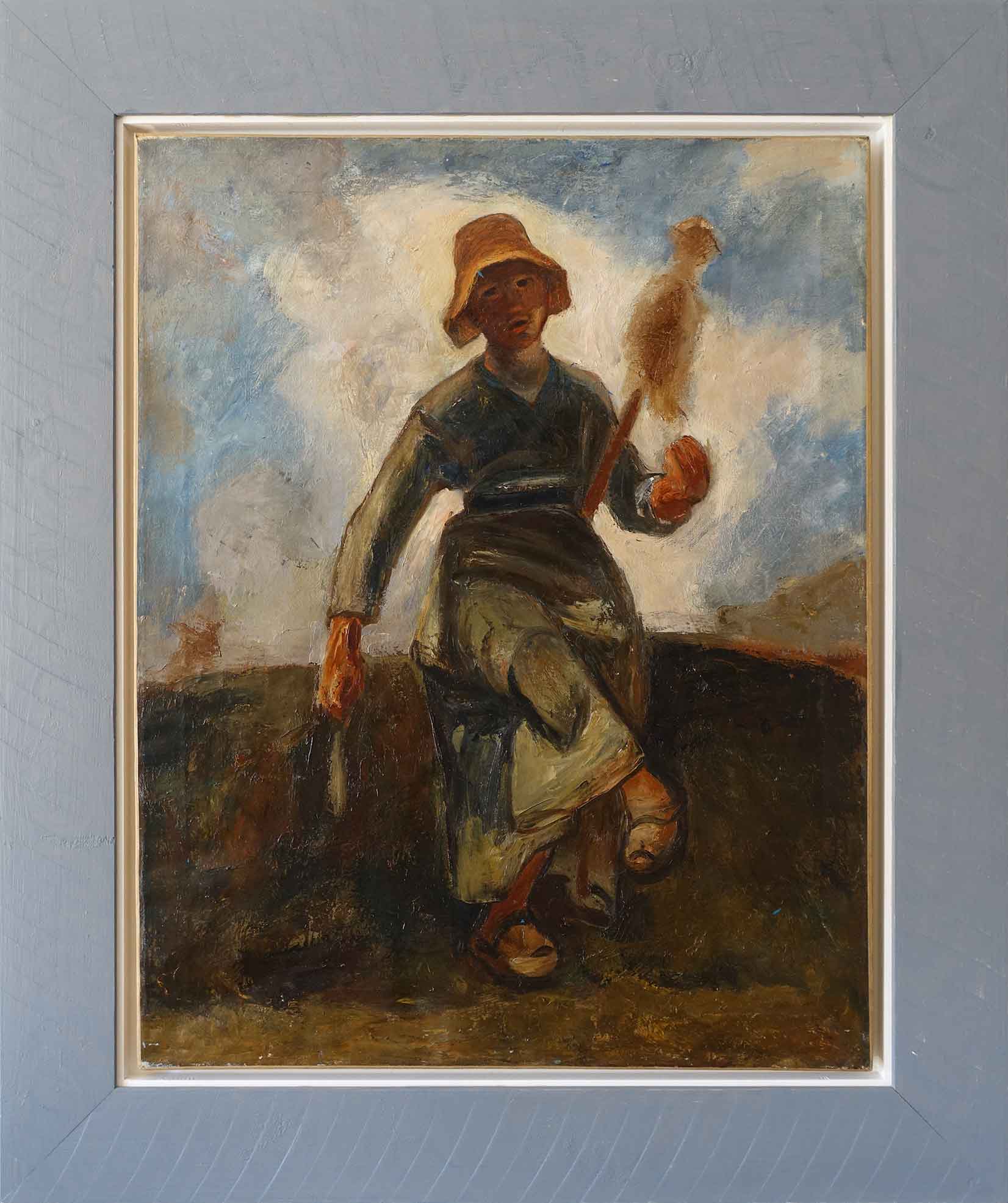 La fileuse, chevière auvergnate, Yves Alix d'après Millet. Achat tableau, achat étude de grands maitres, achat art,