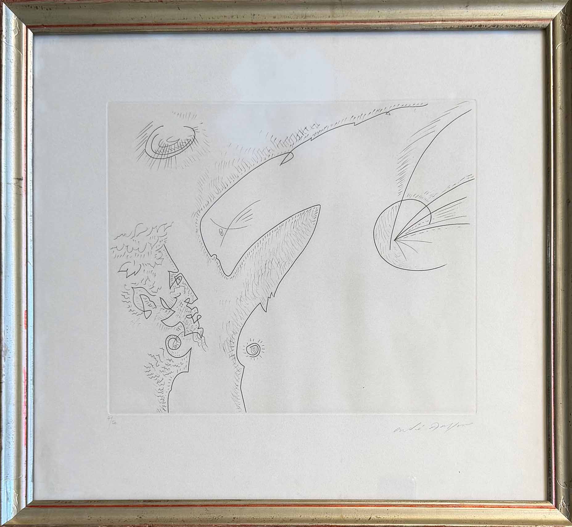 André Masson. La nymphe, le faune et l’astre 1982, eau-forte éditée par Louise Léiris
