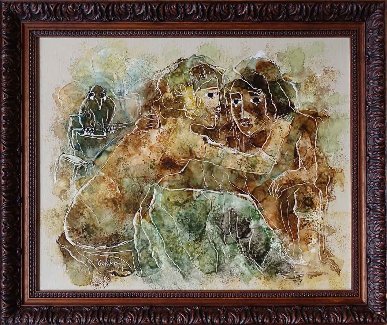 Calvin Burnett. Deux amies au pingouin. Achat tableau, achat art, décoration