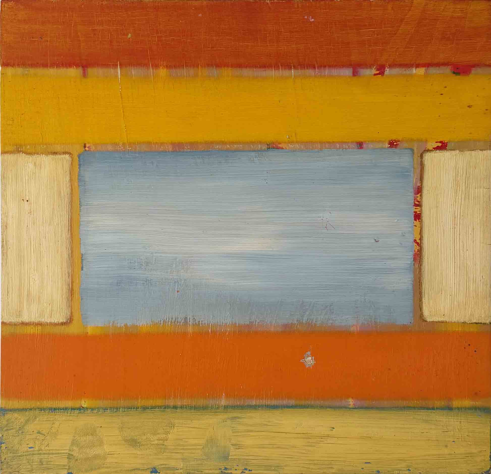 Mark Stuart. Composition au carré bleu ciel. Achat tableau, achat abstrait géométrique, achat art concret