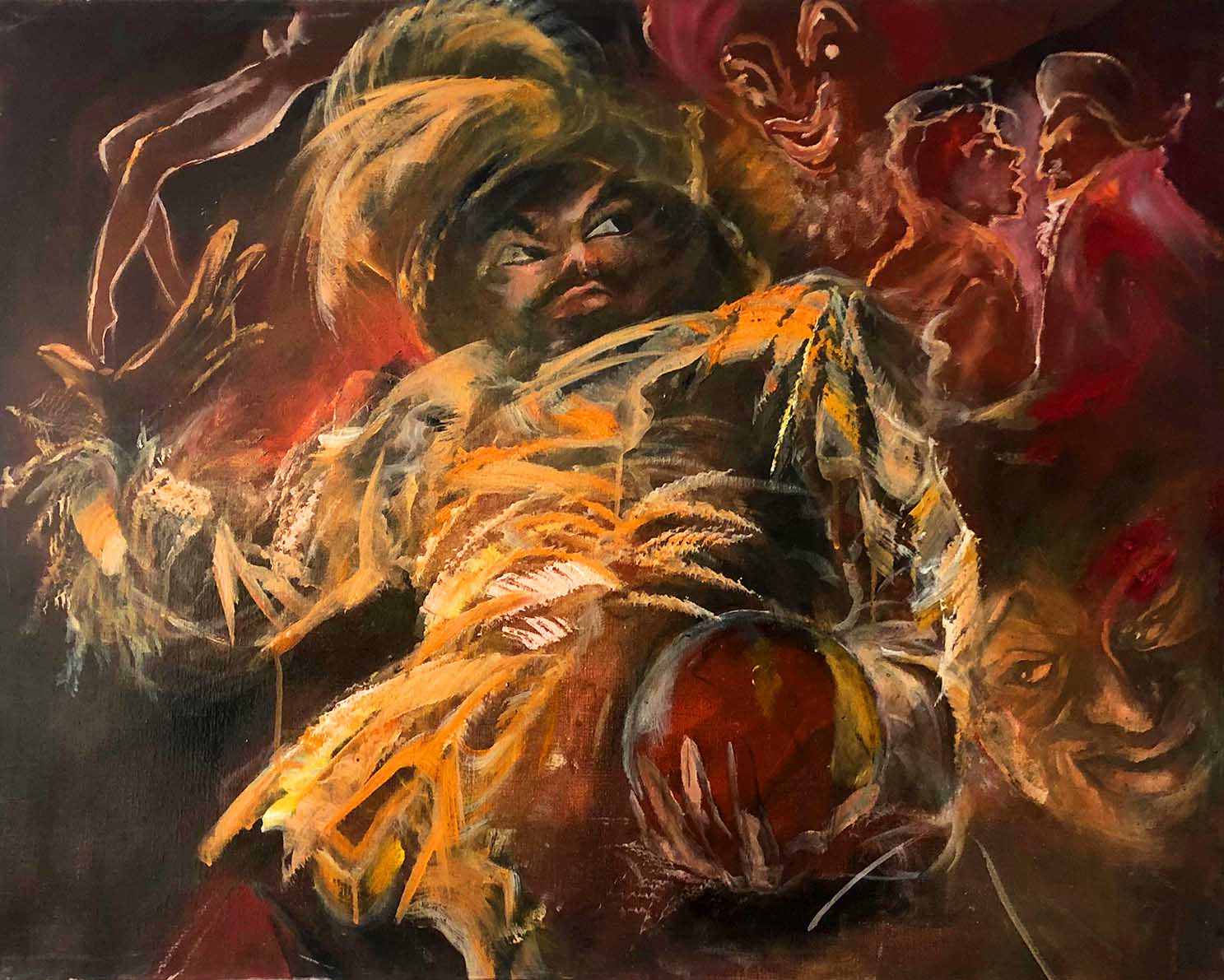 Pierre Clayette. Le devin. Huile sur toile. Acaht tableau, achat ar, décoration.