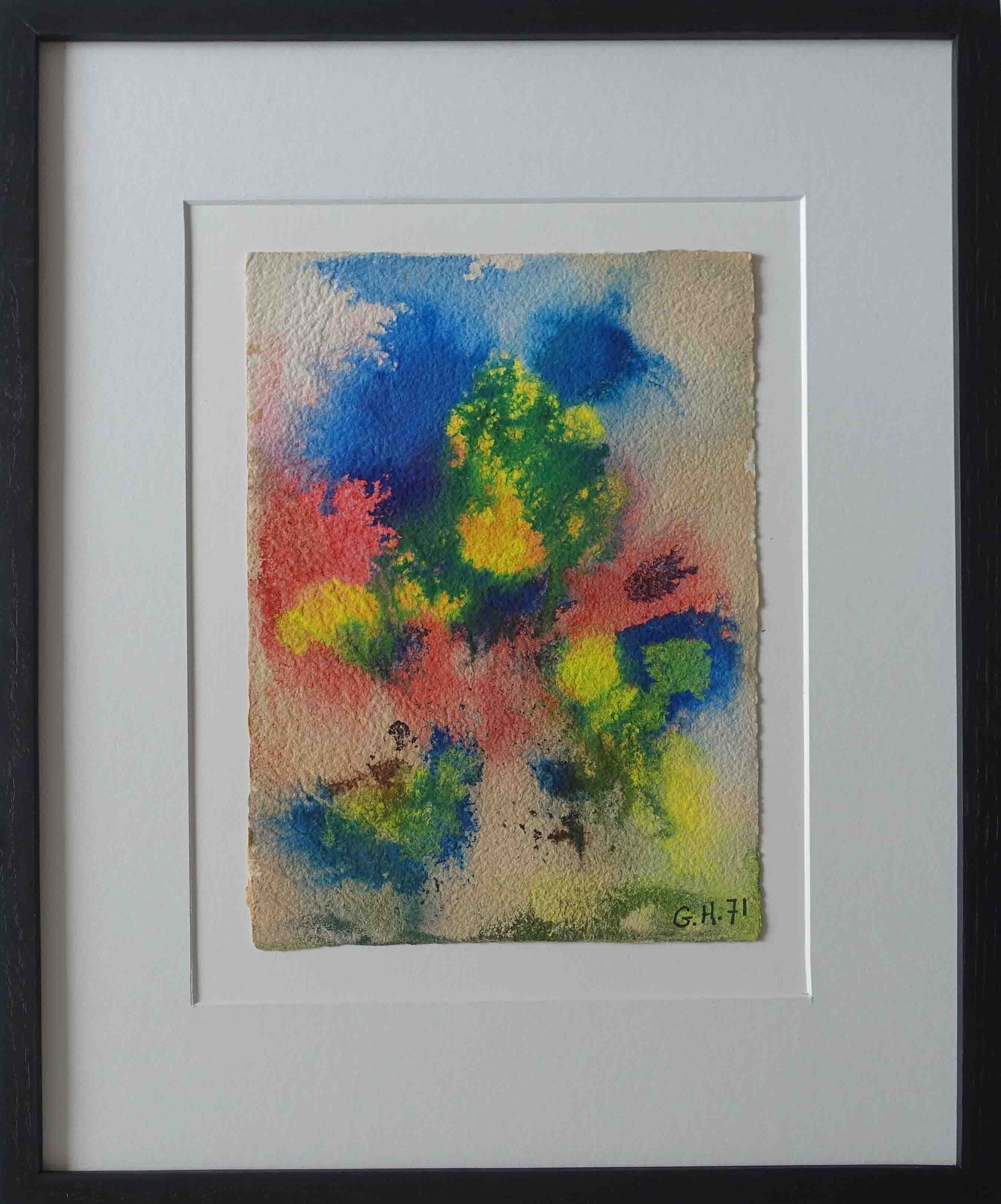 Georges Hugnet. Décalcomanie bleue rose et jaune. Achat art, achat surréalisme.