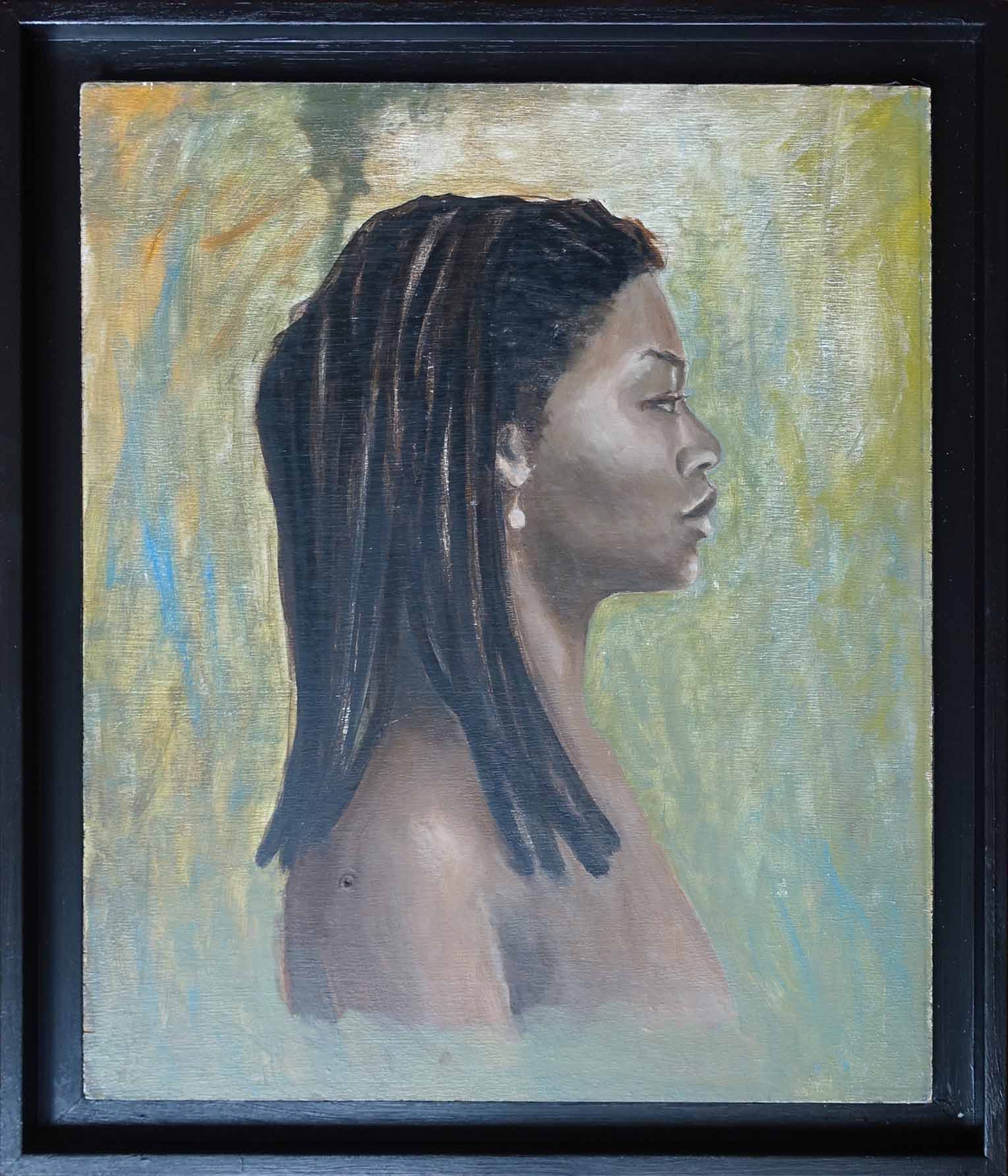 Denis Geoffroy Dechaume. Profil de femme aux dreadlocks. Achat art, achat tableau, achat portrait de femme