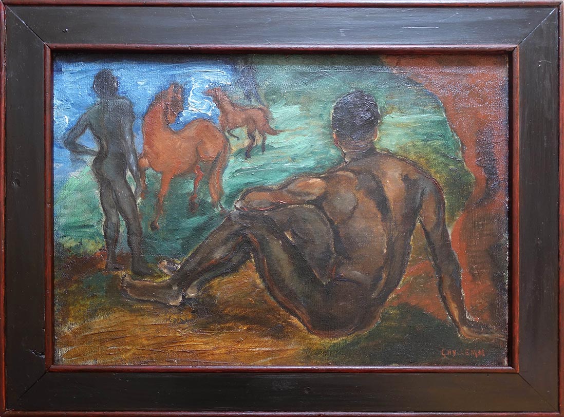 Ghy-Lemm. Nus au chevaux rouges. Achat art. Achat tableau. Achat tableau art déco, achat années trente,