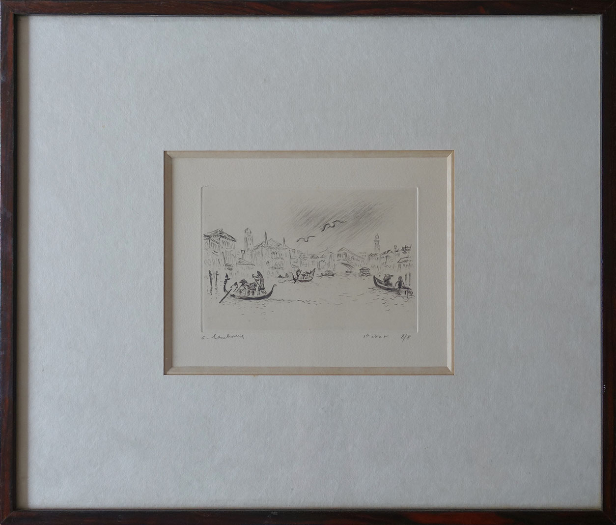 André Hambourg. Pluie sur le grand canal. Acaht eau-forte, achat gravure, achat tableau, achat tableau Venise