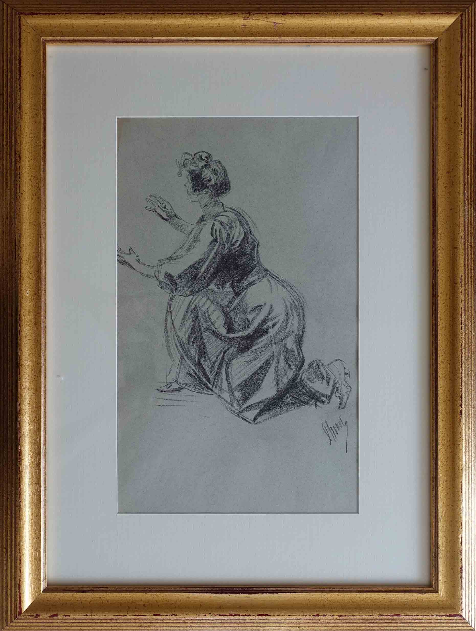 Jules Chéret. Femme agenouillée. Achat tableau, achat Jules Chéret, achat tableau Belle Epoque