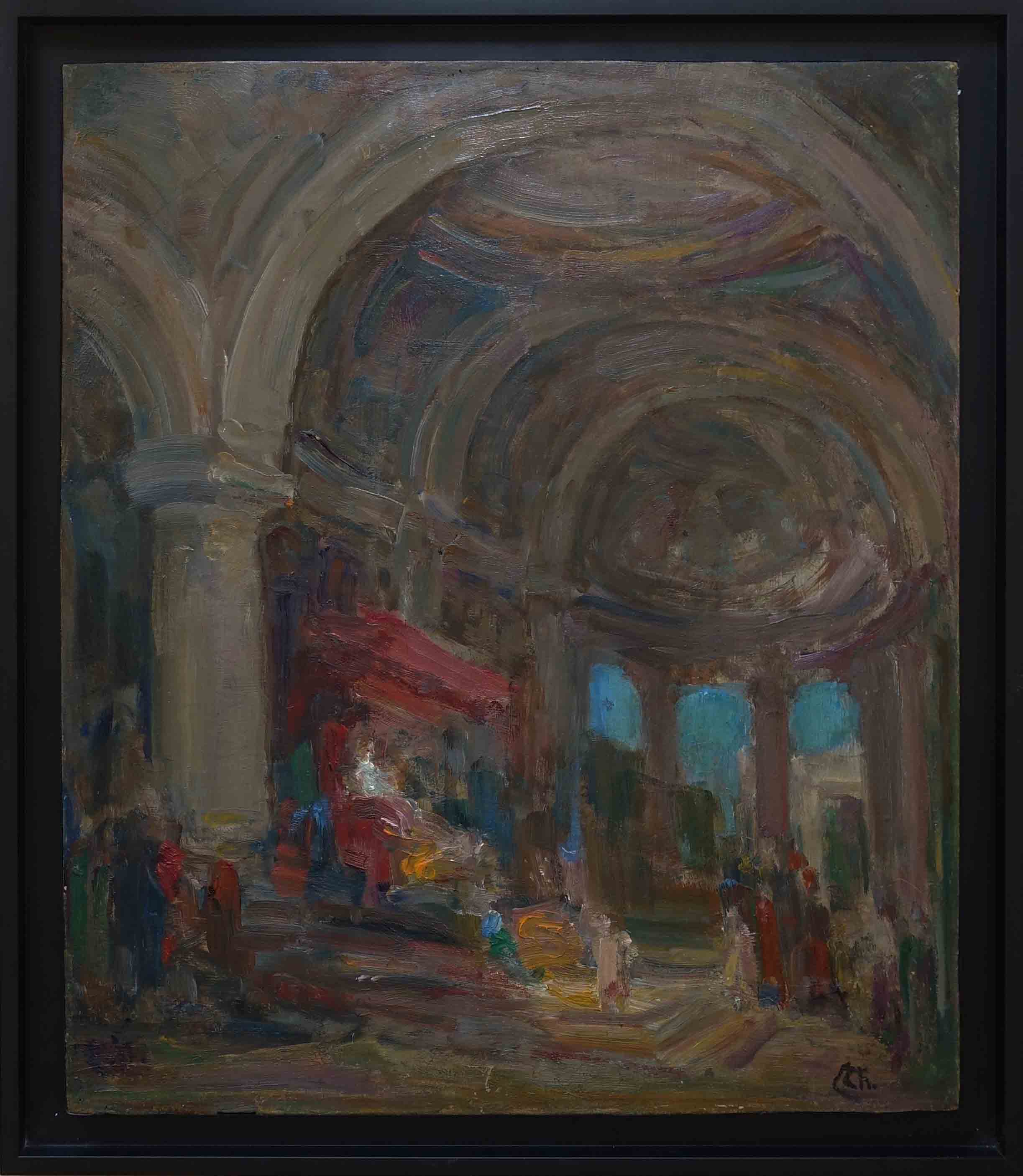 Leon Chesnay. Audience antique. Huile sur bois. Achat art. Achat art déco