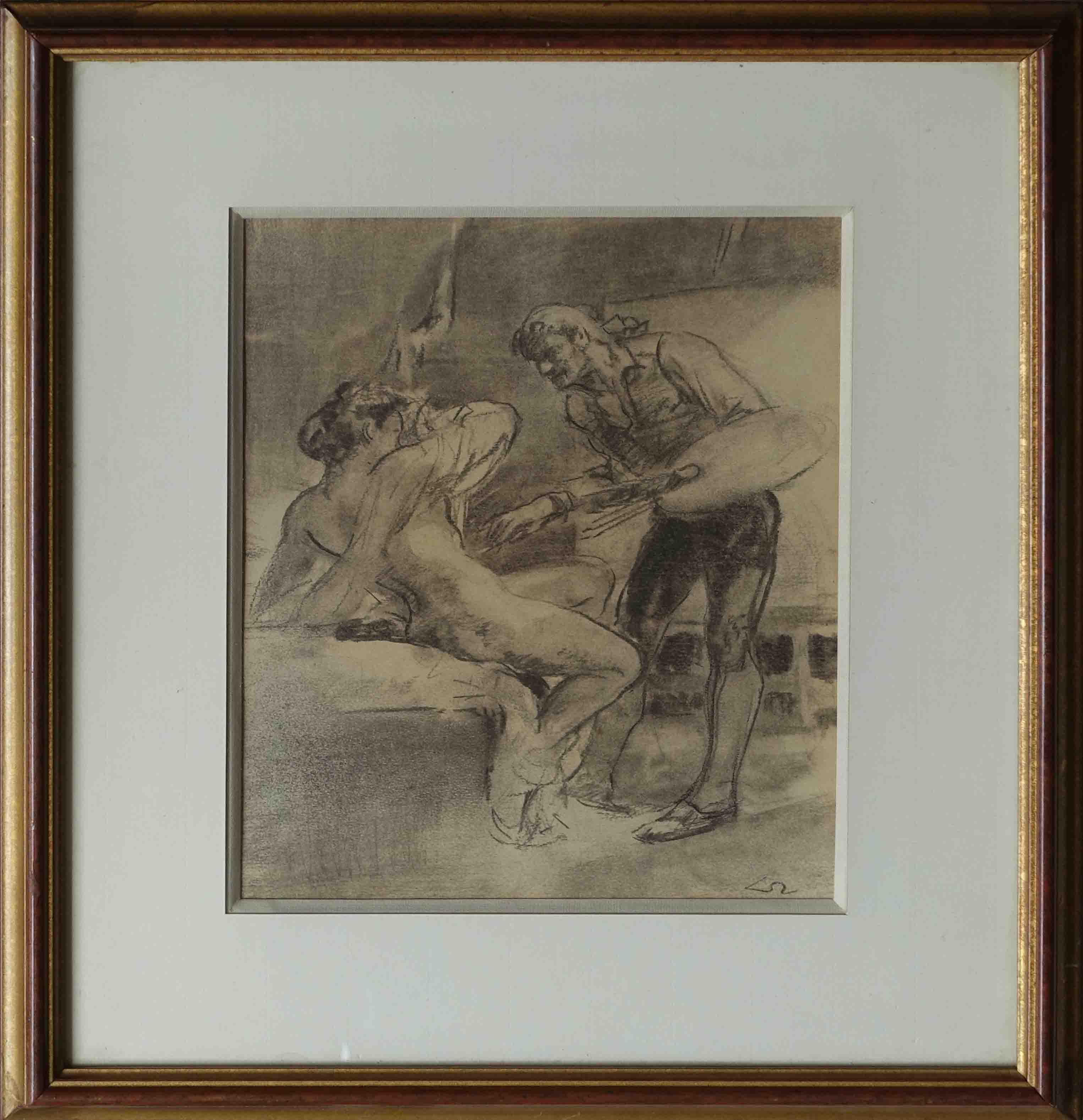 Lobel-Riche. Fusain. Le peintre et son modèle. Achat art, achat illustration, achat dessin
