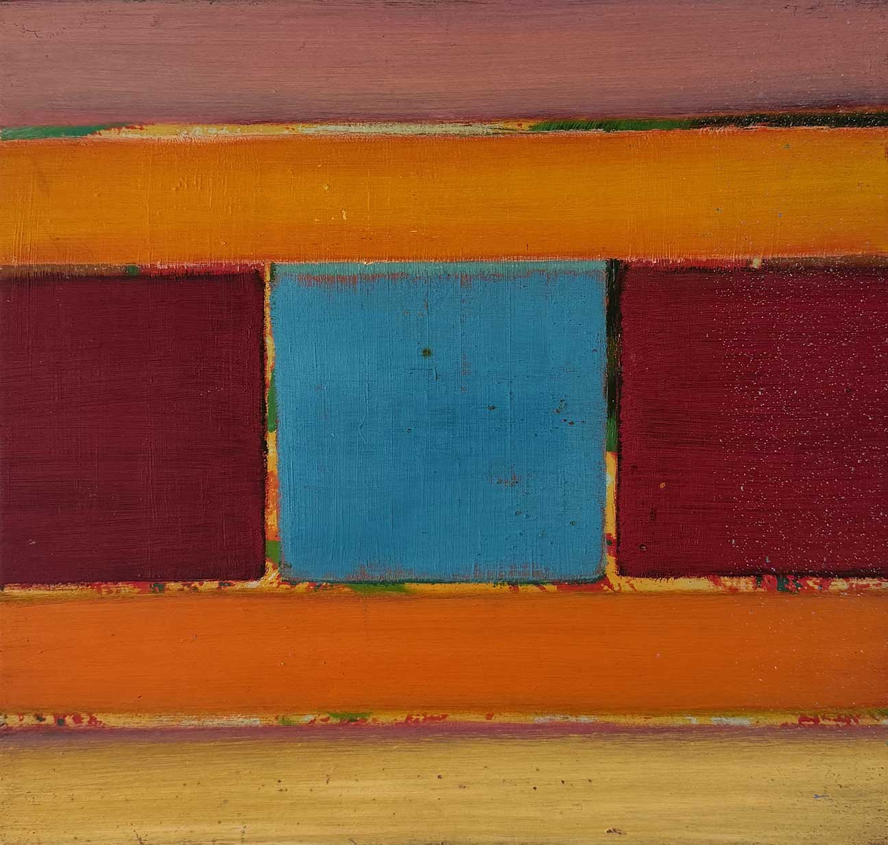 Mark Stuart. Carré bleu et bordeaux. Achat art, achat abstraction géométrique,