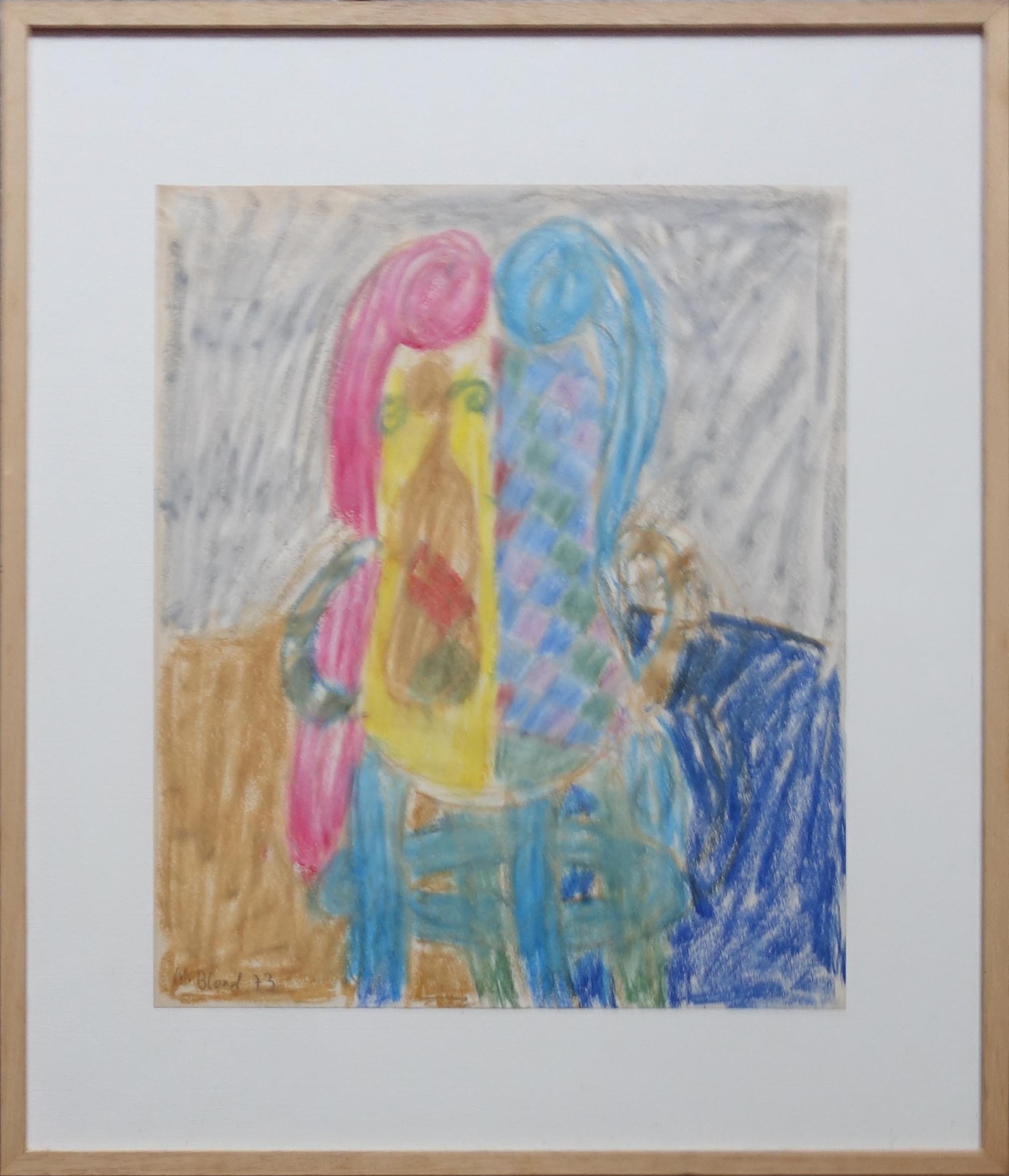 Maurice Blond. Portrait à la chaise et au violon. Pastel gras. Achat art, achat art du XXème siècle
