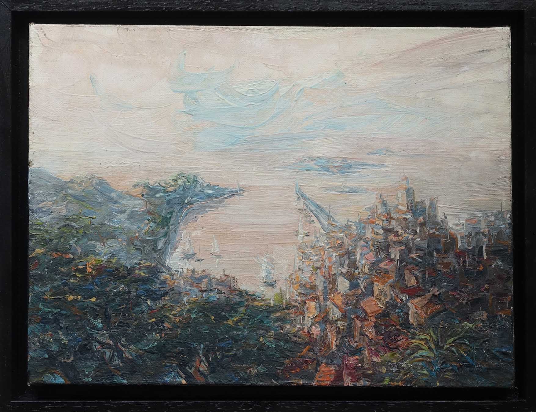Pierre Clayette. Le port mystérieux. Huile sur toile. Achat art, achat réalisme fantastique