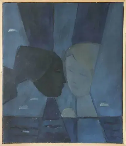 Amour en bleu. Charles Hoffman. Peintre belge. Achat art. Acaht décoration, achat tableau,