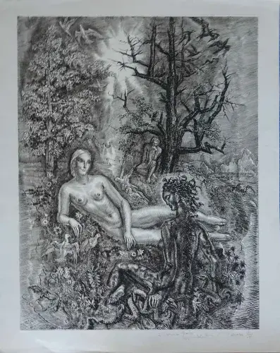 Albert Decaris. Les deux Eves. Gravure 1/100. Achat tableau, achat art, achat tableau pour décoration