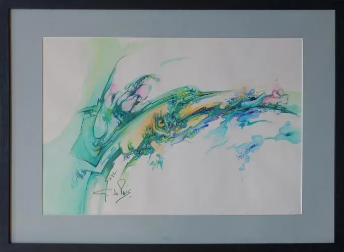 Giacomo de Pass.Abstraction aquatique. Aquarelle. Achat art décoration