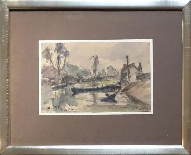 La Marne. Aquarelle de Fernand Herbo. Achat art, tableau, décoration