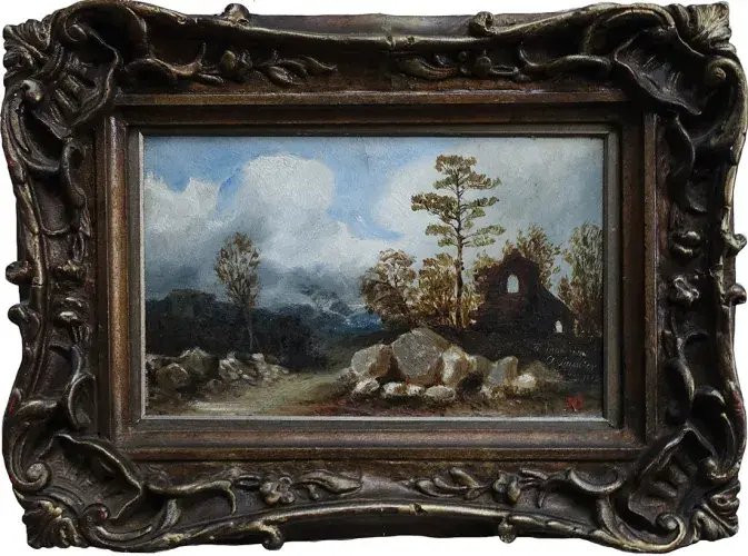 La chapelle en ruine. XIX ème siècle, achat art, achat tableau pour décoration, achat petit format