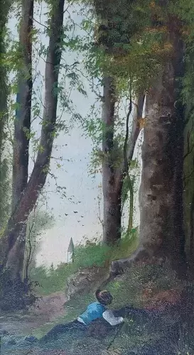 Le jeune promeneur, huile sur panneau achat tableau art décoration