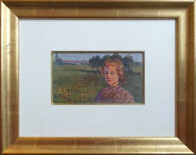 Paul Emile Colin. Jeune fille au paysage. Huile sur carton. Achat tableau, achat protrait, achat art