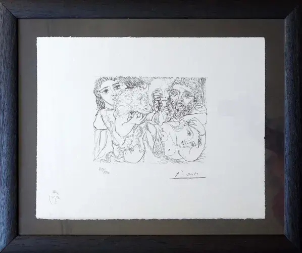Minotaure, buveur et femmes. Suite Vollard édition Spadem 1973. Lithographie.
