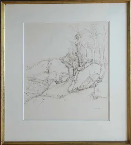 Pierre Guastalla. Encre sur papier. Les Alpilles en hiver. Achat art, achat tableaux, achat décoration