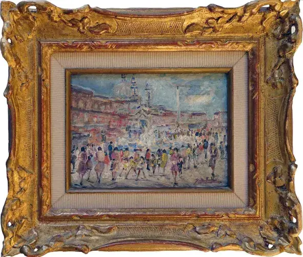Place Saint-Marc. Ecole italienne du XXème siècle. Achat art, achat tableau, décoration.