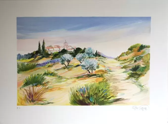 ray Poirier achat tableau lithographie décoration En arrivant sur Gassin d'après Ray Poirier