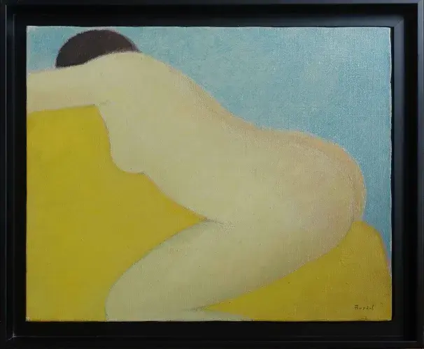 Alex Berdal, Le canapé jaune. Huile sur toile.