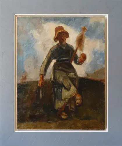 La fileuse, chevière auvergnate, Yves Alix d'après Millet. Achat tableau, achat étude de grands maitres, achat art,