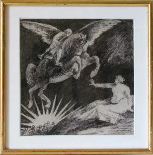 Fusain-Encre-DUFEU Edouard Jacques-L'Ange de l'Apocalypse Achat tableau