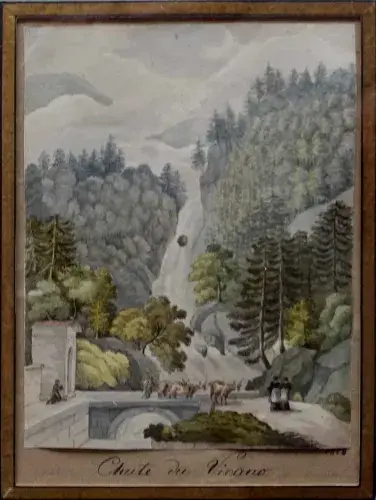 La chute d'eau du Vicano. achat art aquarelle 1828 