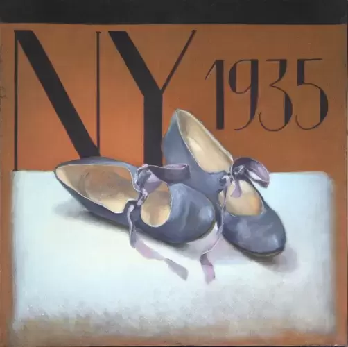 achat tableau peinture Babies gris bleu chaussures art contemporain