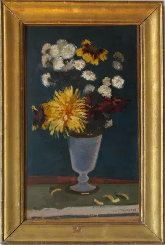 Huile.FONTANAROSA Lucien. Achat Tableau.Dahlias. Asters. Opaline