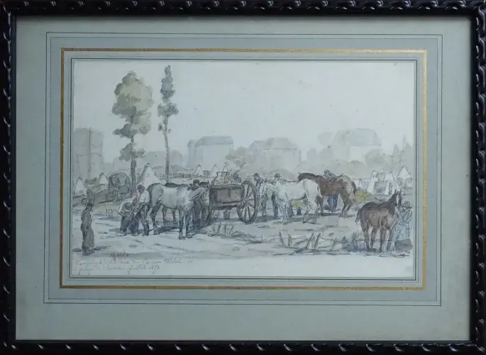 Campement militaire avenue Ulrich ( future avenue Foch) pendant la guerre de 1870. Achat art, militaria, tableau décoration