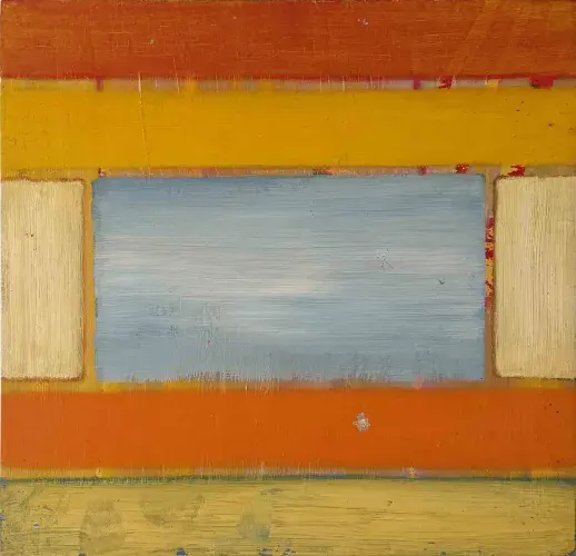 Mark Stuart. Composition au carré bleu ciel. Achat tableau, achat abstrait géométrique, achat art concret