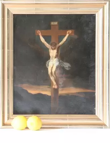 achat tableau Christ crucifixion mont Golgotha croix XVIIème siecle
