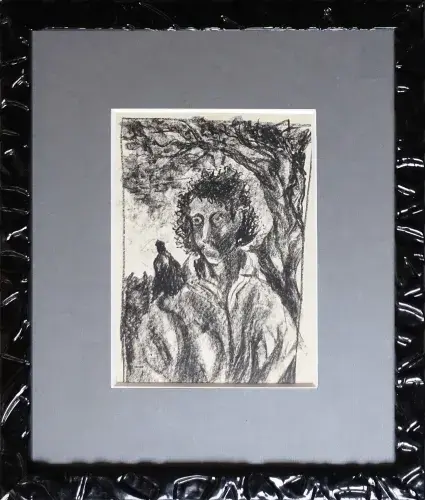 Tableau achat décoration Michel Ciry, un oiseau sur l'épaule, fusain double face