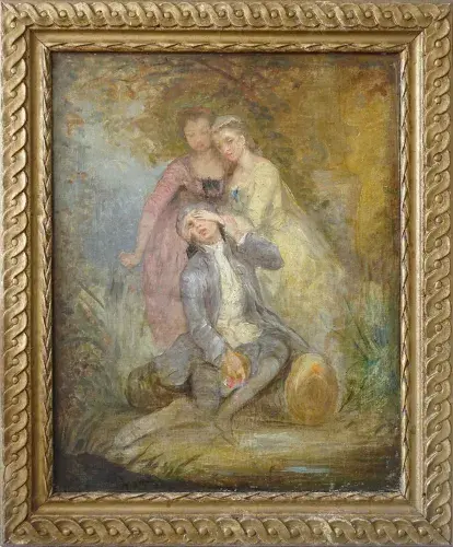 Colin-maillard, jeu de séduction. XVIIIème siècle. Achat tableau art décoration