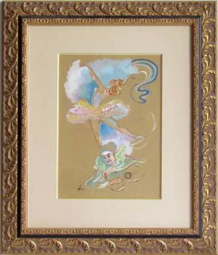 achat tableau Danseuse et clown guitariste de M.F.
