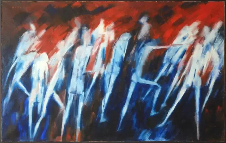 David Giles huile sur toile La foule 1962 figuration libre achat tableau décoration