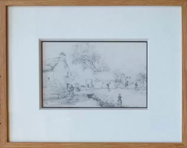Dessin XIXeme village en Espagne Campagne Napoléon cadeau achat tableau décoration