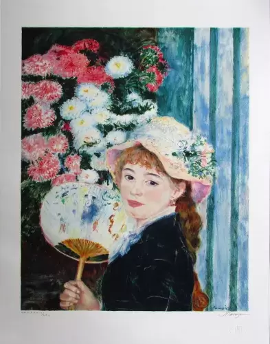 achat tableau Femme à l'éventail de J.P. Lacaze d'après Auguste Renoir