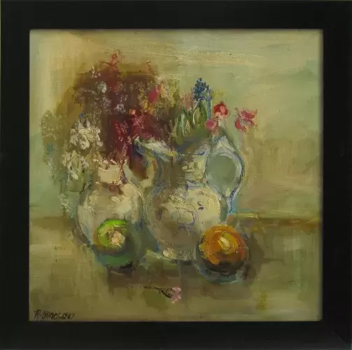 Fleurs et fruits aux pichets de Robert Hanès Huile sur panneau Achat tableau 