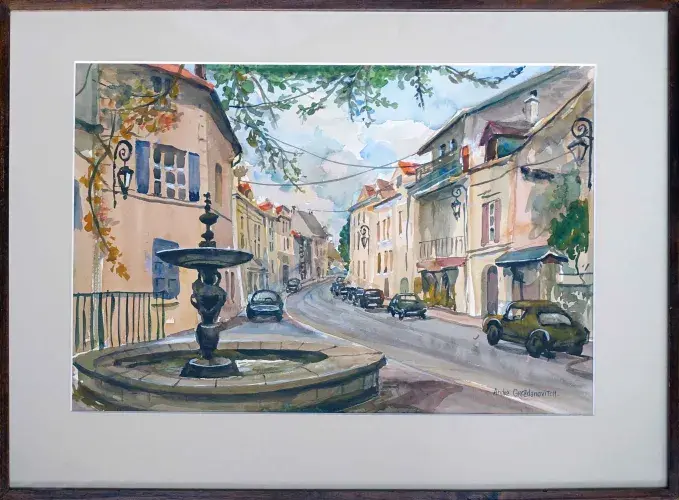  fontaine en Provence  achat art Aquarelle André Grozdanovitch
