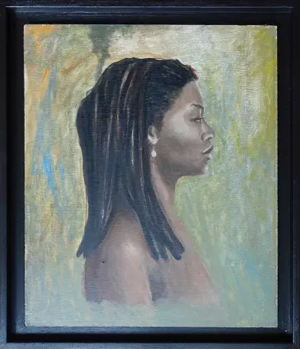 Denis Geoffroy Dechaume. Profil de femme aux dreadlocks. Achat art, achat tableau, achat portrait de femme
