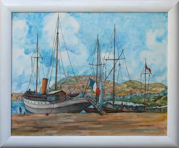 Grozdanovtich, port de Marseille aquarelle cadeau tableau décoration