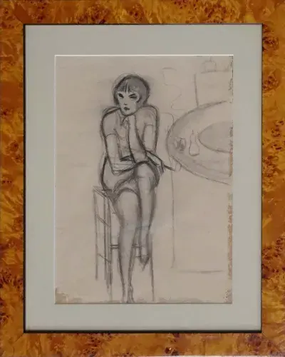 Kiki de Montparnasse. Crayon gras. Achat tableau, achat dessin, achat années folles