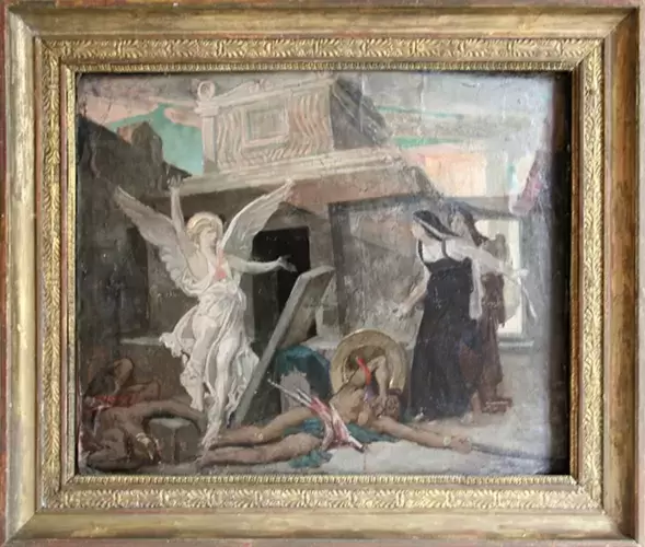 achat tableau peinture L'Ange de la Peste aux portes de Rome. Ecole XIXème